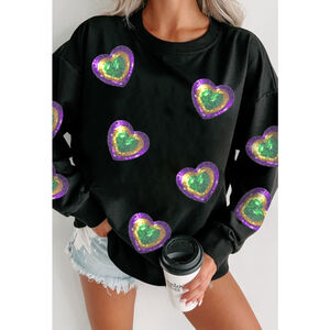 Black Sweater with Colorful Heart Accents